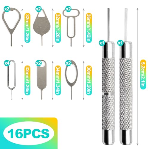 KornaDoz 16 Piece SIM Card Removal Tool Set, Stainless Steel Ejector Pins & Keys, Universal SIM Tray Eject & SD Card Tool Compatible with iPhone, All Smartphones & Tablets, Essential Portable Tech Kit - Thumbnail 2