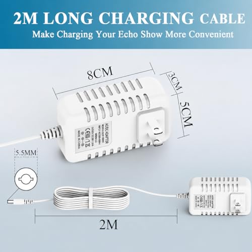 Image of Adaptador de alimentacion de 30 W para Alexa Show 8, Alexa Shows 2nd Gen, Show 10 (3ª generacion) y Alexa Plus 2ª generacion, Adaptador de Cable de alimentacion de Repuesto, Cable de 2M