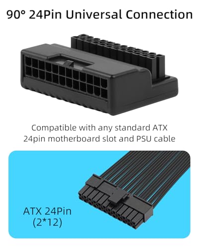YANBOROESEN ATX 24-Pin Adattatore di Alimentazione, ATX 24-Pin Convertitore Ad Angolo Retto Compatibile con Computer Desktop (Nero) - Alimentatore - Immagine 3