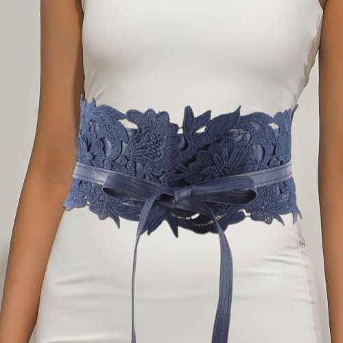 Lace Up Waist Belt Boho Flower Corset Wide Faux Leather Tie Wrap Belts for Women Dresses Clothes Shirts Costume4