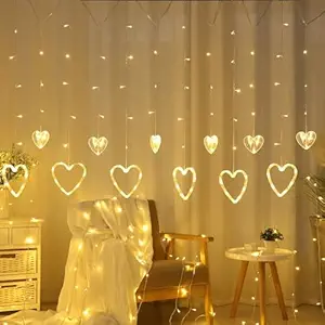 Lexton Heart Shape Curtain String Lights 6 Big Heart 6 Small Heart with 8 Flashing Modes Decoration | for Indoor & Outdoor Decorations (12 Hearts, Warm White)