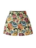 BEAUDRM Women's Boho Floral High Elastic Waist Shorts Summer Straight Leg Vacation Shorts Multicolor Large
