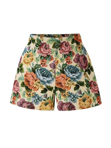 BEAUDRM Women's Boho Floral High Elastic Waist Shorts Summer Straight Leg Vacation Shorts Multicolor Large