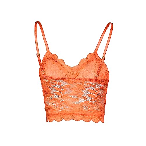 Koinshha Women's Soft Casual Lace Crochet Spaghetti Strap Cami Crop Top Camisole Orange #TOP2