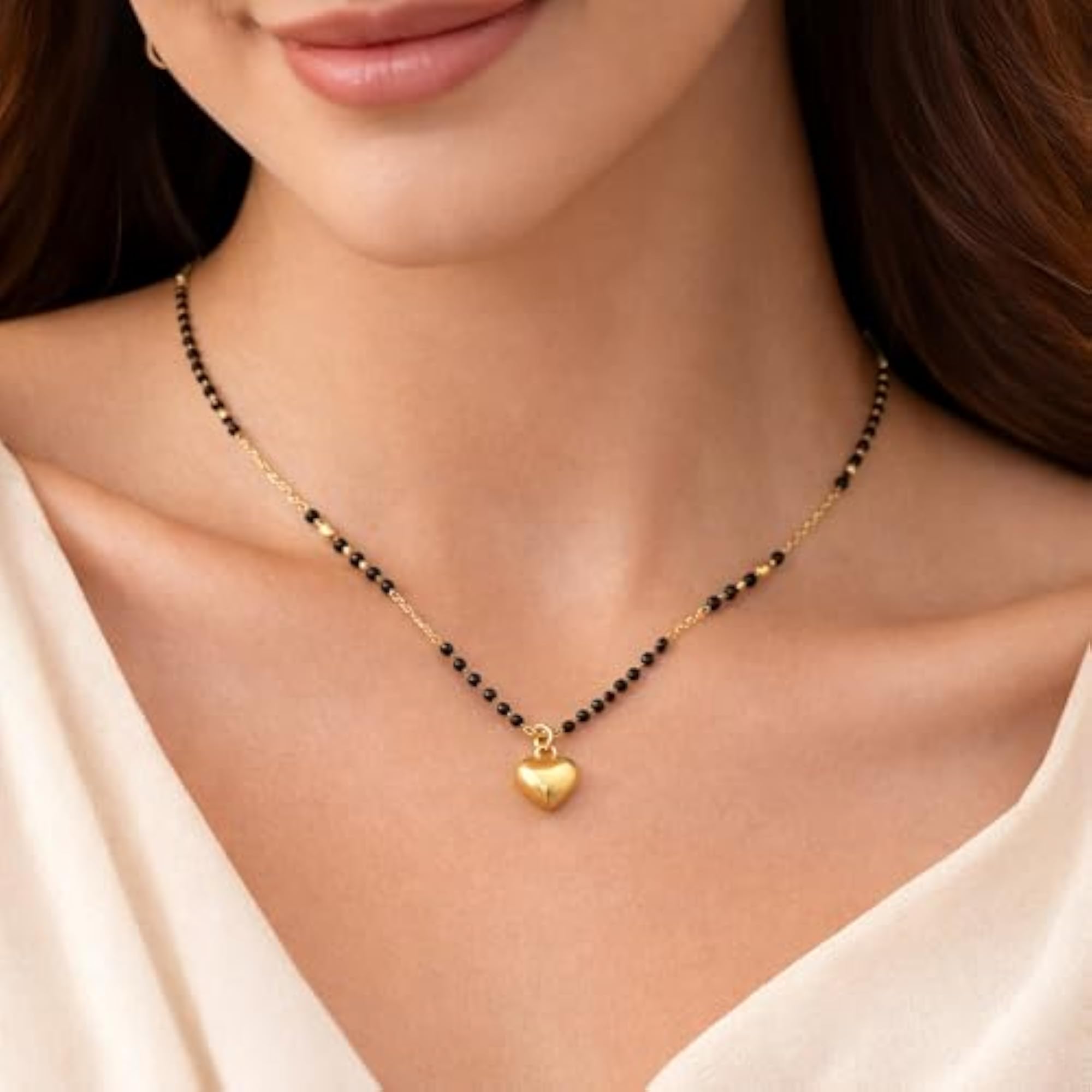 Women's Gold Plated Mangalsutra with Solid Heart Pendant