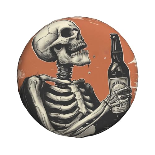 Image of Drinking Skeleton Spare Tire Cover, Universal Wheel Tire Cover Funny Skull Skeleton Tire Protectors for Trailer RV SUV Truck Camper 14 Inch