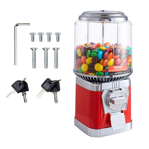 Image of VEVOR Gumball Machine, 16 inchH Home Candy Vending Machine, PC Round Gumball Dispenser, Bubble Gum Machine for Game Stores, Coin Operated Gumball Bank for Toy Capsules Bouncy Balls Candy, Red