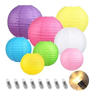Encham 8X Bunte Papierlaterne mit LED-Lichtern