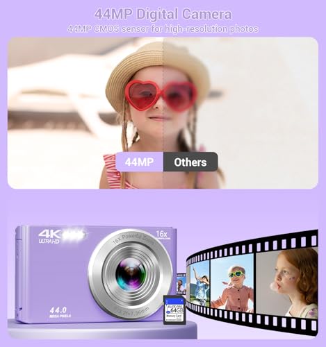 Image of Digital Camera, 2026 Upgraded FHD 4K Camera Digital with 16X Zoom, Small Portable Camera with 64GB Memory Card 2 Batteries, Compact Travel Digital Camera for Beginners Students Boys Girls