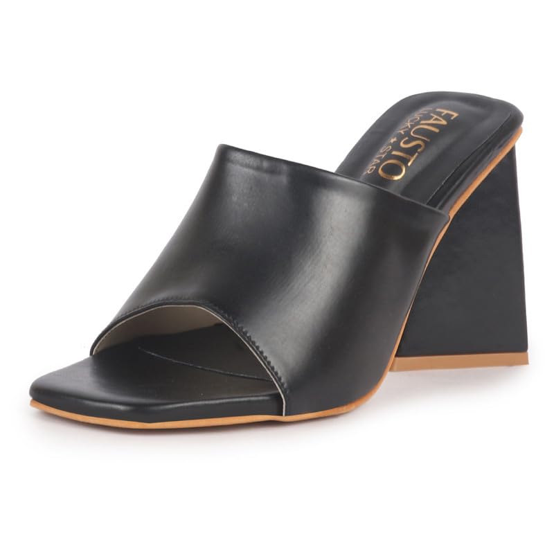 Image of FAUSTO Women Open Square Toe Cone Block Heel Formal Slip On Sandals with Wide Vamp Strap | Elegant Slip-On 4 Inch Heel Sandals For Office, Work, Party