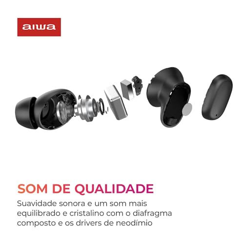 Fone de Ouvido Earbud AIWA EB-03-B Bluetooth IPX5 ANC Modo Ambiente