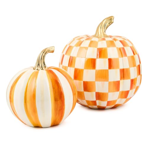 MACKENZIE-CHILDS Set of 2 Pumpkins, Resin Halloween and Fall Decor,