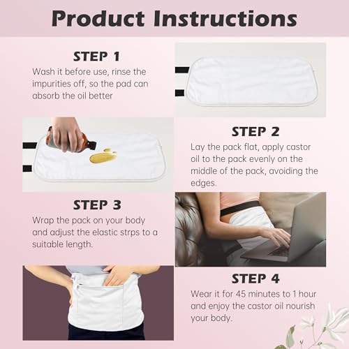 Image of Reusable Castor Oil Pack Wrap for Liver Detox, Castor Oil Wrap for Stomach Less Mess, Elastic Strap Organic Cotton Machine Washable Anti Oil Leak 2pcs, White