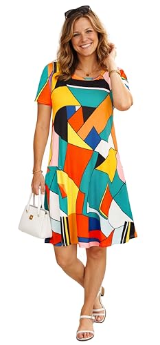 Image of Casual Summer Dresses for Women Beach Sun Dress Short Sleeve Tshirt Dress with Pockets