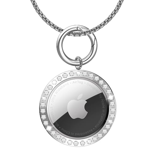Airtag Necklace,Titanium Alloy Metal Rhinestone Design Airtag Necklace,75cm/29.5in Adjustable Alloy Chain Air tag Neck lace Compatible Apple Aritag