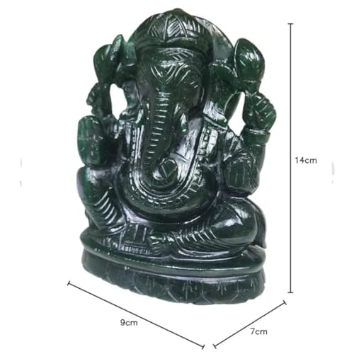 Image of Soulwise Jade Ganesha Idol - 14 cm | Hand-Carved Green Jade Ganpati Statue for Prosperity, Healing & Heart Chakra Energy