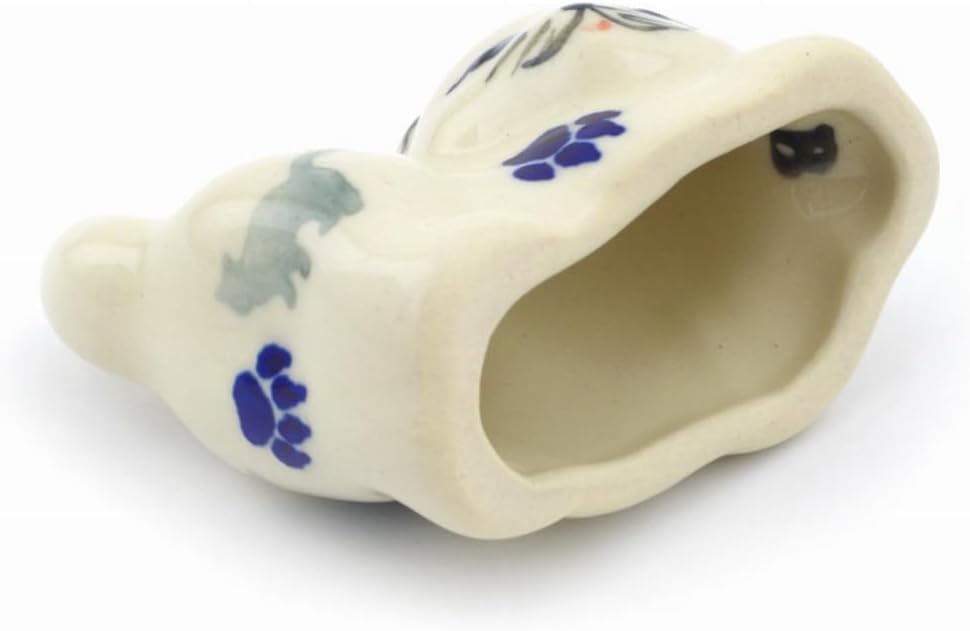 Polmedia Polish Pottery Cat Figurine - Boo Boo Kitty Paws Pattern Handmade in Boleslawiec Poland by Ceramika Bona + Certificate of Authenticity