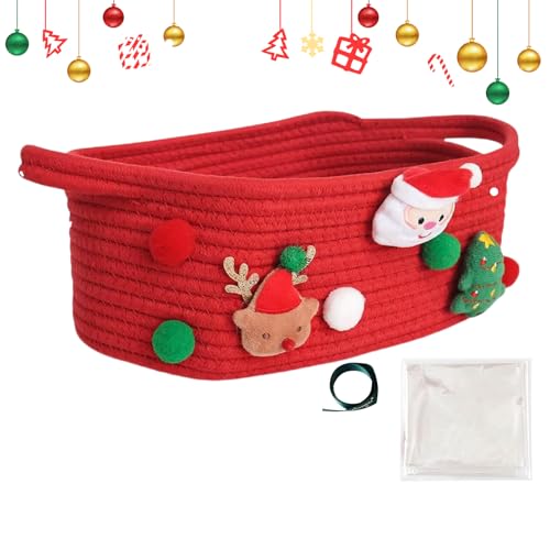 Cesta tejida de Navidad | Cesta tejida festiva | Cesta de Navidad de mimbre | Cesta de almacenamiento de Navidad, cesta decorativa de vacaciones, cesta de regalo tejida natural