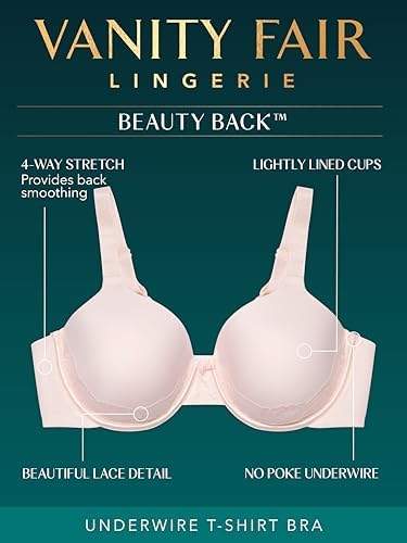 Image of Vanity Fair Women's Full Figure Beauty Back Smoothing Bra with Lace, 4-Way Stretch Fabric, Lightly Lined Cups up to DD