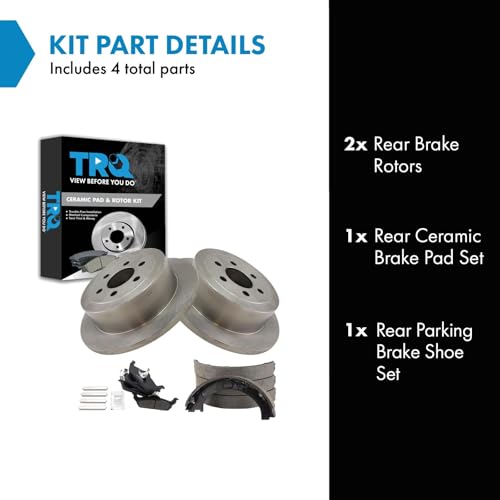 Image of TRQ Rear Brake Pad and Rotor Set Ceramic Parking Shoe Compatible with 2003-2004 Dodge Dakota