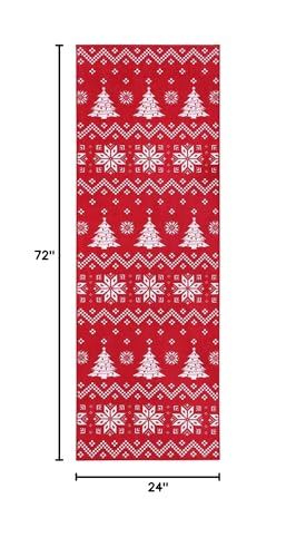 Christmas Area Rug 2x6 Washable Mats Entry Rug for Living Room Bedroom Dining Room Easy Care Indoor Floor,Red