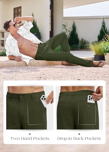 Image of Willit Men's Linen Pants Casual Linen Dress Pants Beach Summer Lightweight Trousers 28 inch 30 inch 32 inch