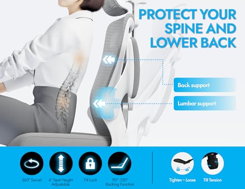 Ergonomic Office Chair - X-Shaped Computer Desk Chair Comfy, Gaming Chair, Office Chair with Lumbar Support, Mesh Office Chairs with Headrests, Desk Chair for Long Hours (White Ash)