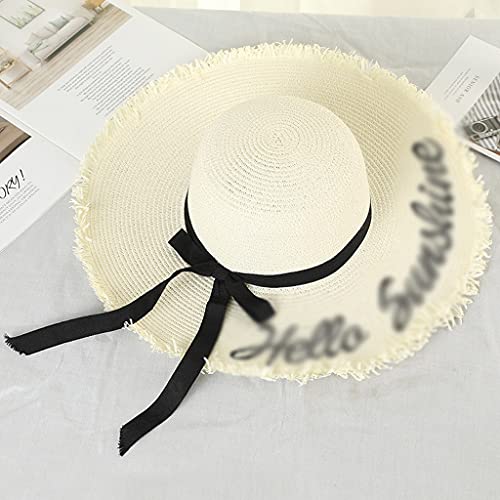 Chapeau de paille femme grand bord avec ruban noir et lettre brodée été