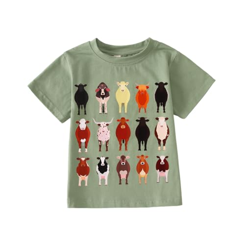 MODNTOGA Toddler Boy Cute Cow Graphic T-Shirt Kids Baby Funny Cow Print Farm Shirt Little Cowboy Short Sleeve Summer Tee Tops (Green, 4-5 Years)