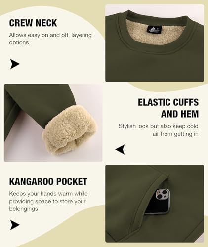 ZITY Mens Warm Winter Heavy Sweatshirt Fleece Pullover Crewneck Thick Sherpa Lined Thermal Sweatshirts Long Sleeve Underwear Green - image 5