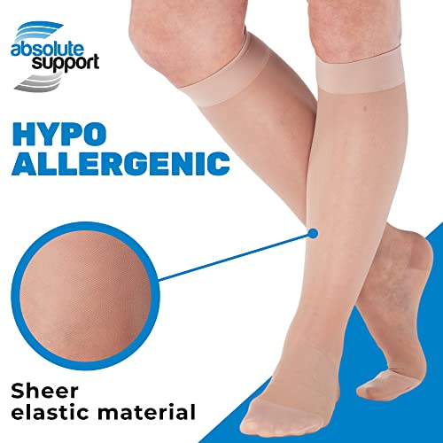 Made In Usa - Sheer Compression Socks 20-30Mmhg For Women - Dress Knee High Nylon Firm Support Stockings For Ladies - Nude, Large #TOP3