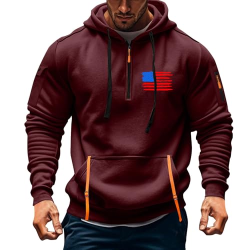 Men's Quarter Zip Hoodies Drawstring Plus Size Casual Hooded Pullover with Pockets Gym Slim Fit Long Sleeve Sweatshirt