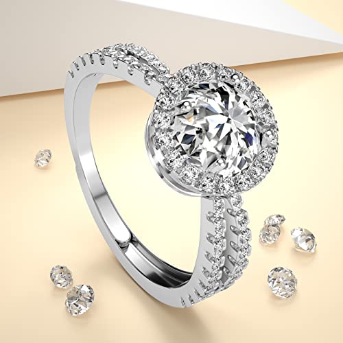 Atesson 925 White Gold Plated Silver 2Ct Round Prongs Simulated Diamond Solitaire Wedding Engagement Rings, Adjustable Stress Relief Ring For Women(Size 5-10) #TOP2