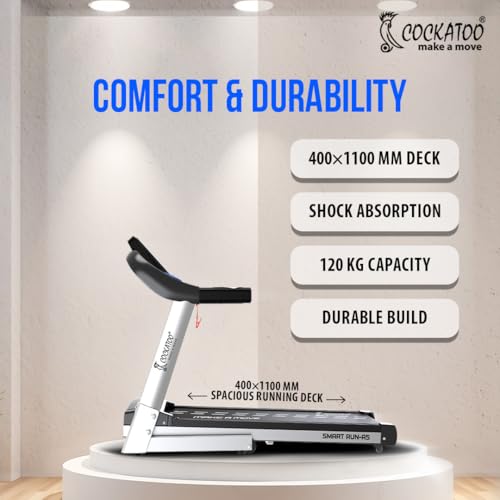 Image of Cockatoo SmartRun A5 5HP Peak DC Motorized Treadmill for Home, with 15% Auto Incline, Max Speed 14 Km /Hr, Max User Weight 120Kg