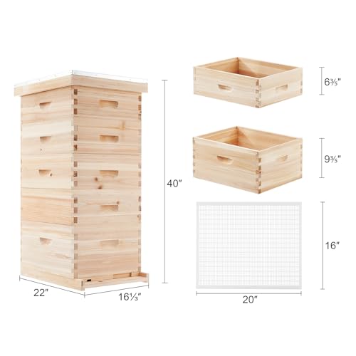 CREWORKS 5 Layer Bee Hive, Beehive for Honey, Bee Box Beekeeping Supplies, Hive Kit for Starter Beekeeper (No Frames)