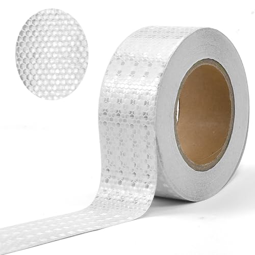FTISSLY 25mx5cm Cinta Adhesiva Reflectante Blanca Banda Reflectante Adhesiva PVC Tira Reflectante Adhesiva Reflective Tape Cinta Reflectante Blanca Para Moto Coche Camión Motocicleta Remolque Garaje