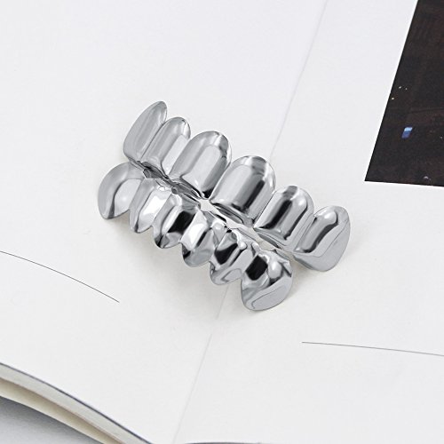 Topgrillz 18K Gold Plated Hip Hop Custom Fit Teeth Grillz Set Caps With 4 Silicon Molding Bars (Silver 6 Fangs) #TOP3