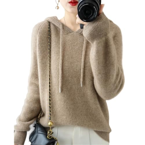 Image of Womens Cashmere with Pullovers,Winter Casual Knitting Hoodie Fashion Sweater,Fall Drawstring Thick Sweater