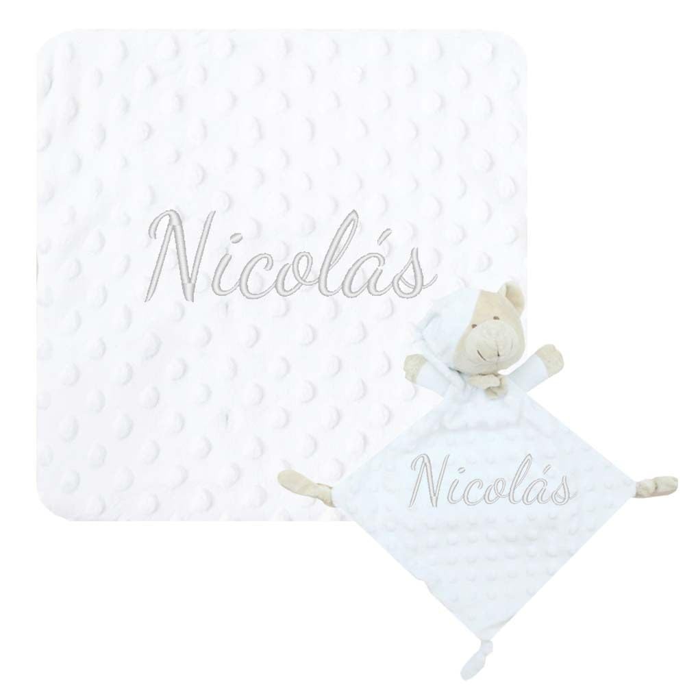 various Set Personalizada Manta + Dou Dou Bordado Bebe Recien Nacido Padres Primerizos Manta Suave Minky Poliester Cuna Coche Nina Nino Nombre Bordado Detalle Tierno Color Maquillaje — view 12