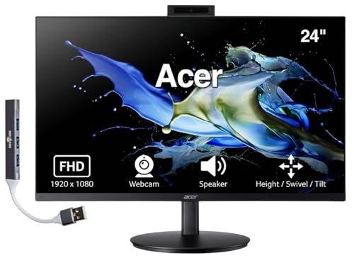 Image of Acer 24 inch FHD IPS Conferencing Monitor with Anti-Glare | 75Hz Refresh Rate, Speakers, Webcam, Adjustable Height /Swivel /Tilt, VESA Mount (100mm), HDMI, VGA & DKZ USB Port Expander