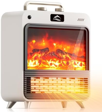 Fan Heater - 1500W Portable Electric Heaters for Bedroom, Indoor Space Fireplace Heating with Tip-Ov...