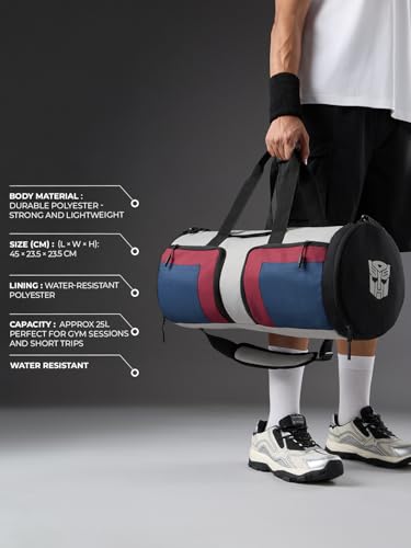 Image of The Souled Store Optimus Prime: Collapsible Duffle Bag Duffle Bags | 25L Heavy-Duty Gym & Sports Bag for Men & Women | Foldable Travel Carry-On with Shaker Holder & Shoe Compartment - Blue & Red