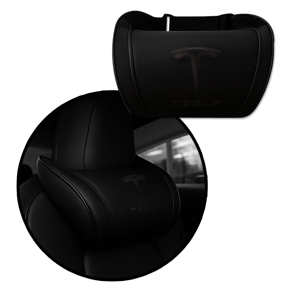 Photo 1 of CoolKo Car Headrest Neck Pillow Support Ergonomic, with Valve Stem Covers Accessory for Driving Seat Fatigue Relief Compatible with Model S X 3 Y & Cybertruck - 1 Piece
