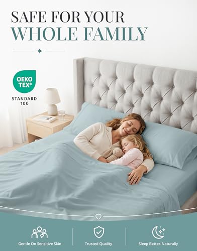 Image of LANE LINEN Full Sheets - 450TC Long-Staple Cotton, French Blue | Soft, Breathable & Cooling Full Sheet & Pillowcase Sets - Silky, 15 Inch Deep Pocket, OEKO-TEX Certified, Hotel Luxury