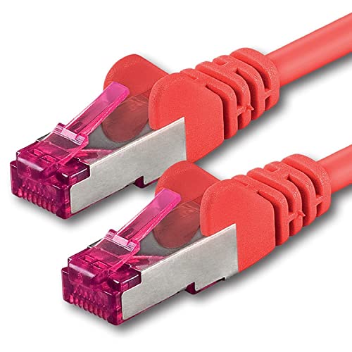 1aTTack.de 1m - rouge - 1 pièce - câble réseau CAT6a (10Gb/s) S-FTP CAT 6a Lankacable - certifié GHMT PIMF 500 MHz Cat5 Cat5e Cat6 Cat6a Cat7 pour switch, routeur, modem, Internet