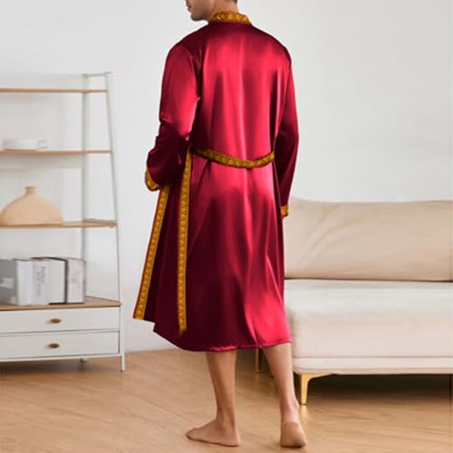 Men's Silk Satin Robe Pajamas Sets with Shorts Sleepwear Long Sleeve Kimono Bathrobe Nightwear with Belt3