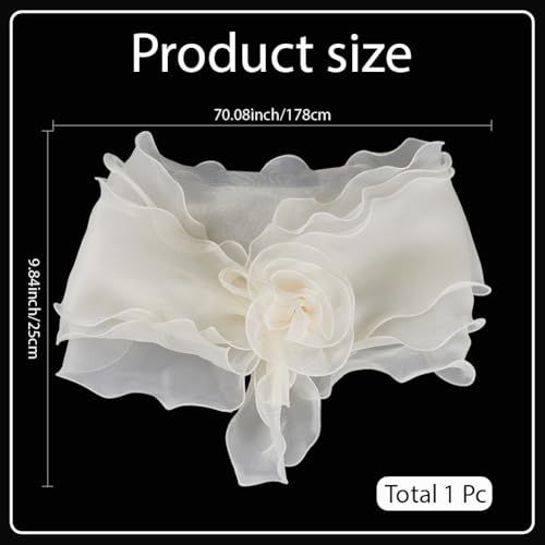 Beige Chiffon Ruffle Shawl Wrap Vintage Soft Sheer Silk Fabric Cape Pleated Floral Trimming Wave Edging Detachable Collar for Women Party Birthday Dresses Clothes Decoration Wedding Bridal2