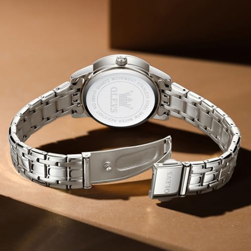 OLEVS Women's Silver Quartz Dress Watch with Date - Elegant Stainless Steel Waterproof Analog Fashion Timepiece - Image 8