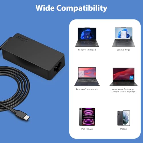 Image of 65W 45W USB C Laptop Charger Compatible with Lenovo ThinkPad Yoga Chromebook 65W Laptop AC Adapter Power Supply Cord