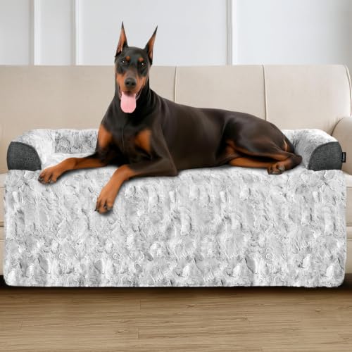 Image of Calming Dog Bed for Couch with Cozy Raised Edge, 53x39 Inch, Grey